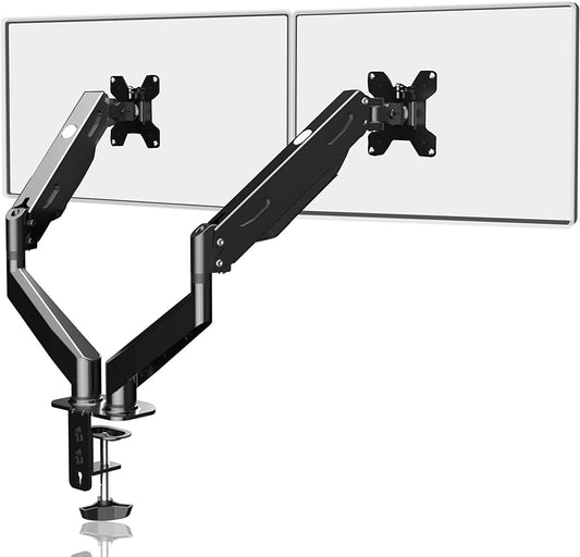 Pholiten Dual Monitor Arm 32inch,Fully Adjustable Gas Spring Monitor Desk Mount Vesa Bracket,Adjustable Tilt/Swivel/Rotate Monitor Stand Up to 22lbs