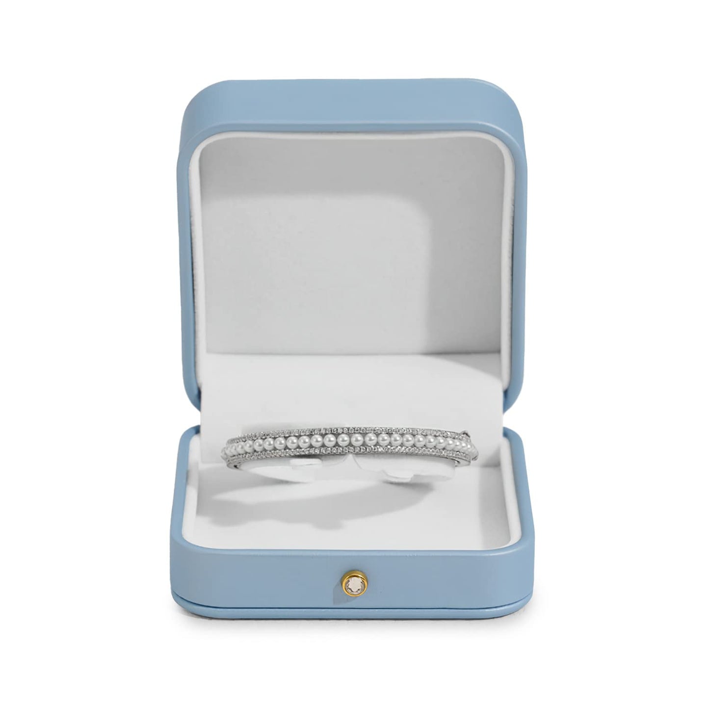 Oirlv Elegant Sky Blue Bracelet Gift Box Leather Bangle Box for Jewelry Gift White Velvet Interior Bangle Bracelet Storage