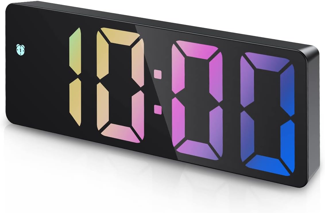 AMIR Digital Alarm Clock, Rainbow LED Clock for Bedroom, Modern Desk Clock with Temperature Display, Adjustable Brightness, Voice Control, 12/24H Display Small Clock for Home, Bedroom, Office