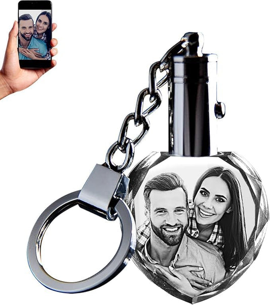 CAPTUR3D Personalized Crystal Keychain with LED Light, Laser Etched Photo Key Chain, Great Gifts for Birthday Mother's Day