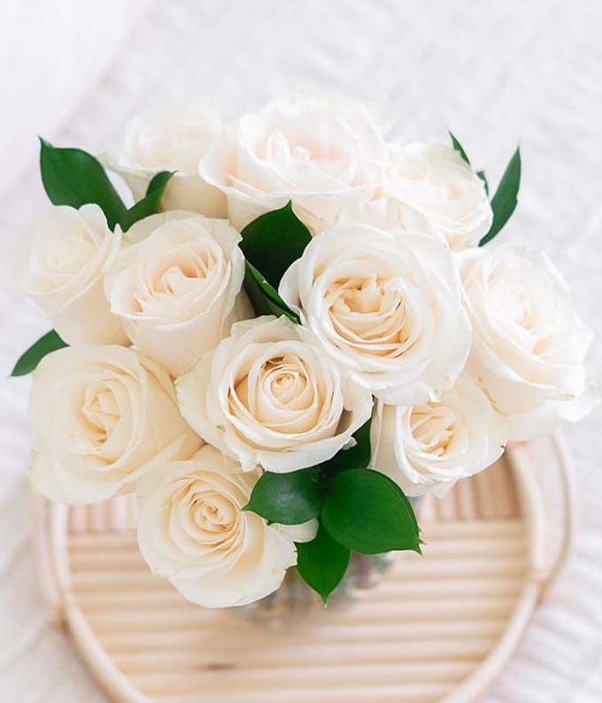 From You Flowers - One Dozen White Roses with Glass Vase (Fresh Flower Bouquets) Birthday, Anniversary, Get Well, Congratulations, Thank You, All Occasions