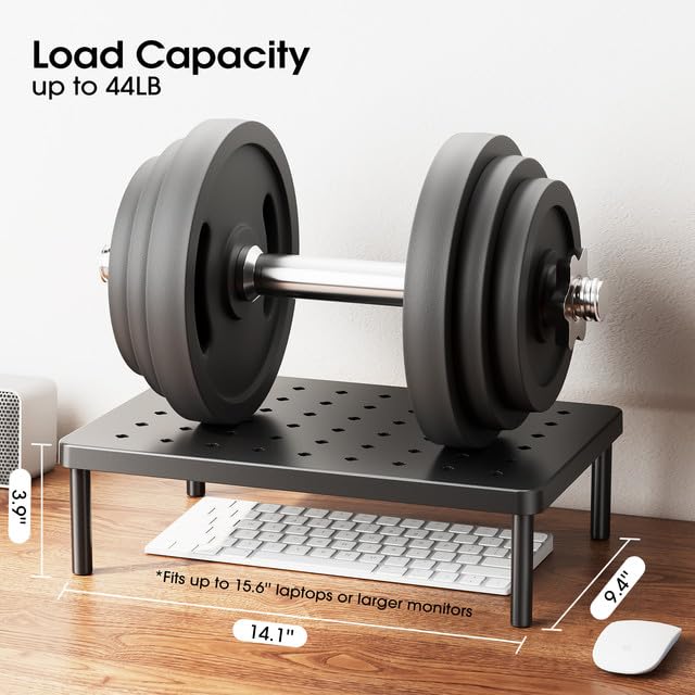 Monitor Stand for Desk - Ergonomic Monitor Riser, Laptop Stand with Non-Slip Pads, Sturdy & Stable Computer Stand with Cooling Holes, Desk Organizer for Laptop, Printer, 14.1''×9.4''×3.9''