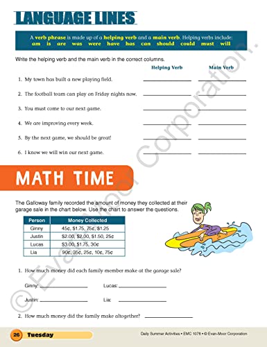 Evan-Moor Daily Summer Activities, Grade 7-8 Workbook, Prevent Learning Loss, Reading Comprehension, Writing, Math, Grammar, Punctuation, Spelling, Division, Decimals, Fractions, Geography, Map Skills