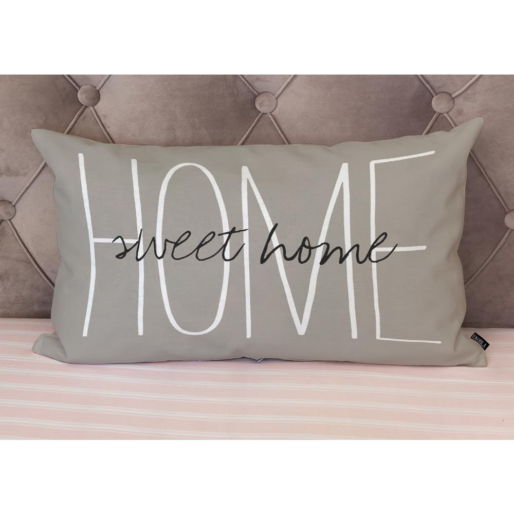 EKOBLA Decorative Pillow Cover Home Sweet Rustic Chic Quote Farmhouse Rectangle Cushion Cover Pillowcases Cotton Linen Cushion Cover 12x20 Inches