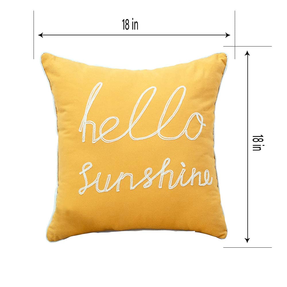 YIcabinet Set of 2 Soft Soild Decorative Square Throw Pillow Covers Outdoor Patio Pillow Yellow Hello Sunshine Pillow for Sofa Bedroom Car 18x18 Inch
