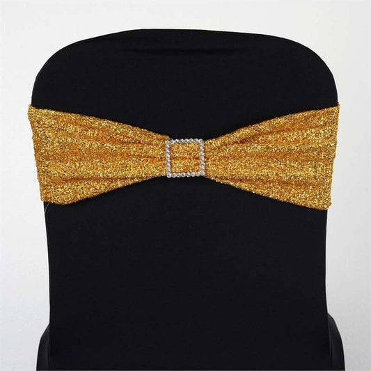 Efavormart 5 Pack | Gold Metallic Shimmer Tinsel Spandex Chair Sashes Covers