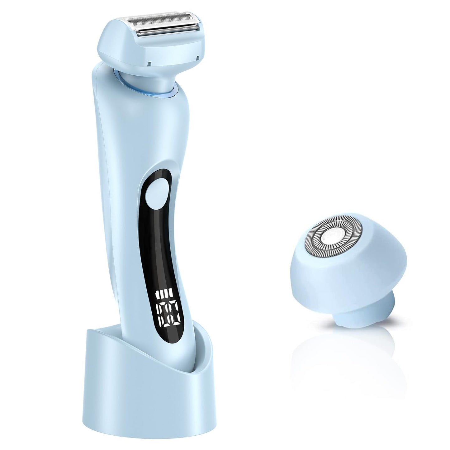 Electric Shaver Razors for Women for Legs, 2 in 1 Bikini Trimmer for Women Underarm Pubic Hairs, Rechargeable & IPX7 Waterproof Womens Shaver Painless Cordless with Detachable Head, Wet Dry Use（Blue）