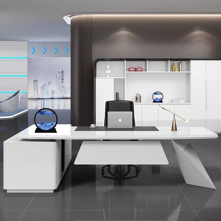 rysnwsu 3D Dynamic Sand Art Liquid Motion, Moving Sand Art Picture Round Glass 3D Deep Sea Sandscape in Motion Display Flowing Sand Painting Relaxing Desk Toys (Blue, 12'')