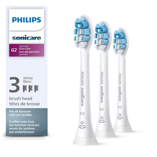 Philips Sonicare G2 Optimal Gum Care Brush Heads, Genuine Replacement Toothbrush Heads, White, 3 Pack, HX9033/65