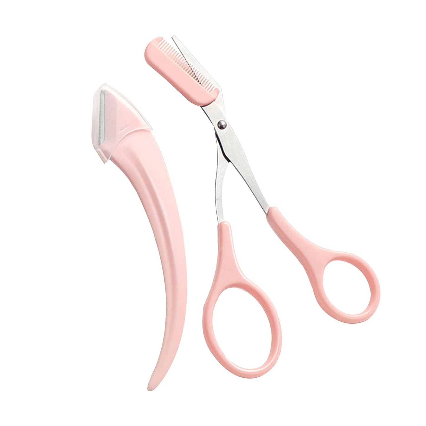 Heyiminy Eyebrow Scissors with Comb,Eyebrow Scissors,Eyebrow Trimmer Tool,Eyebrow With Comb for Beginner Women Girls Stainless Steel Razor (Pink)