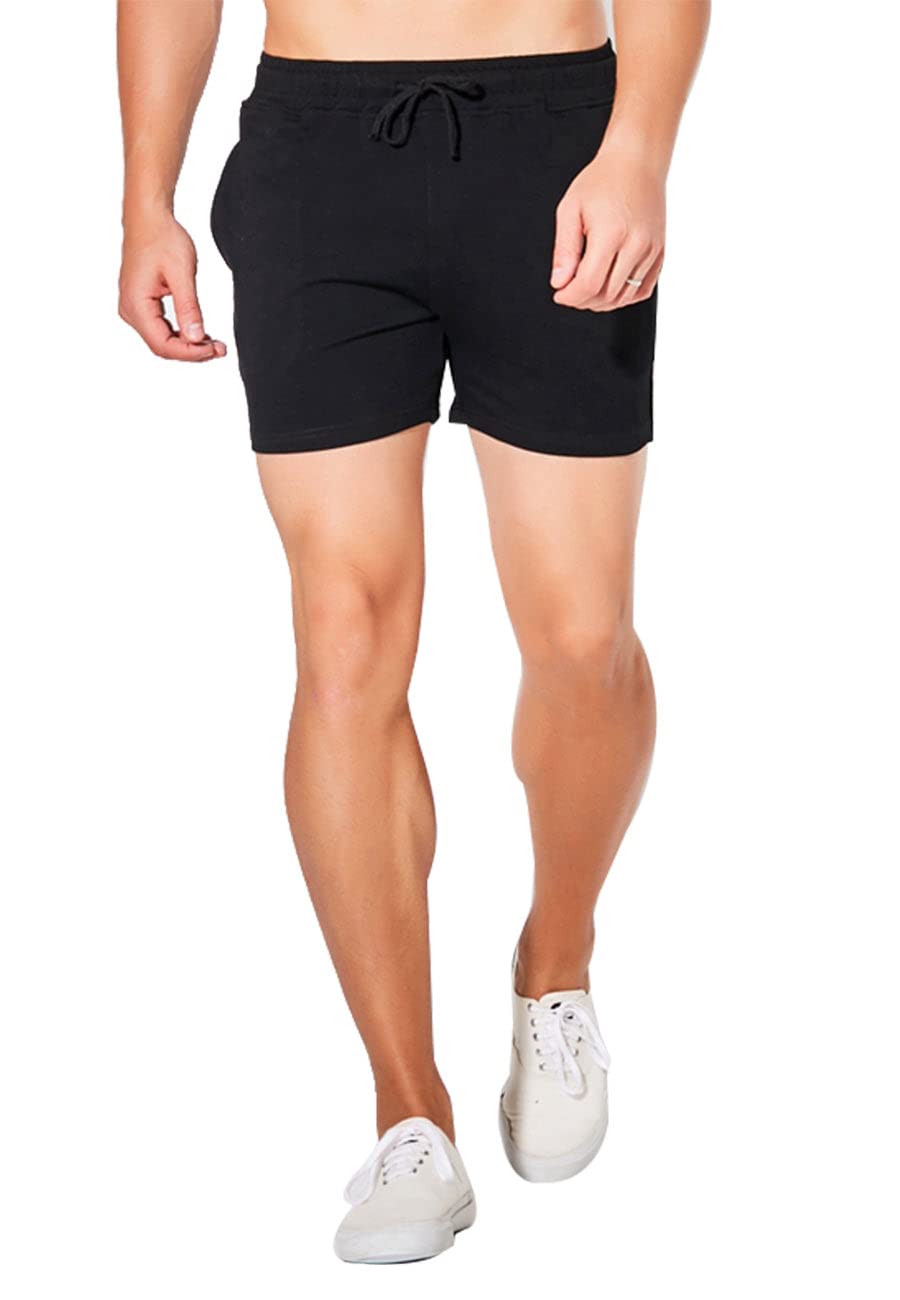 JackieLove Men's & Women's 3" Sweat Gym Running Workout Athletic Short Training Lounge Cotton Shorts Bottoms Black