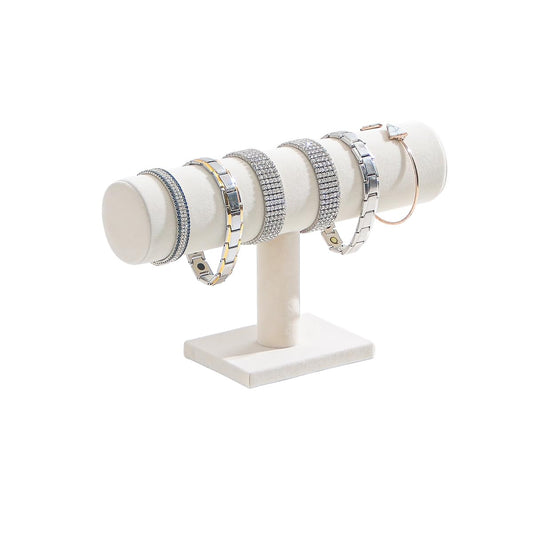 Justsoso T-Bar Bracelet Holder, Bracelet Watch Display Stand For Store Show, Hair Tied Watch Jewelry Organizer Rack For Selling Show (Beige Velvet)