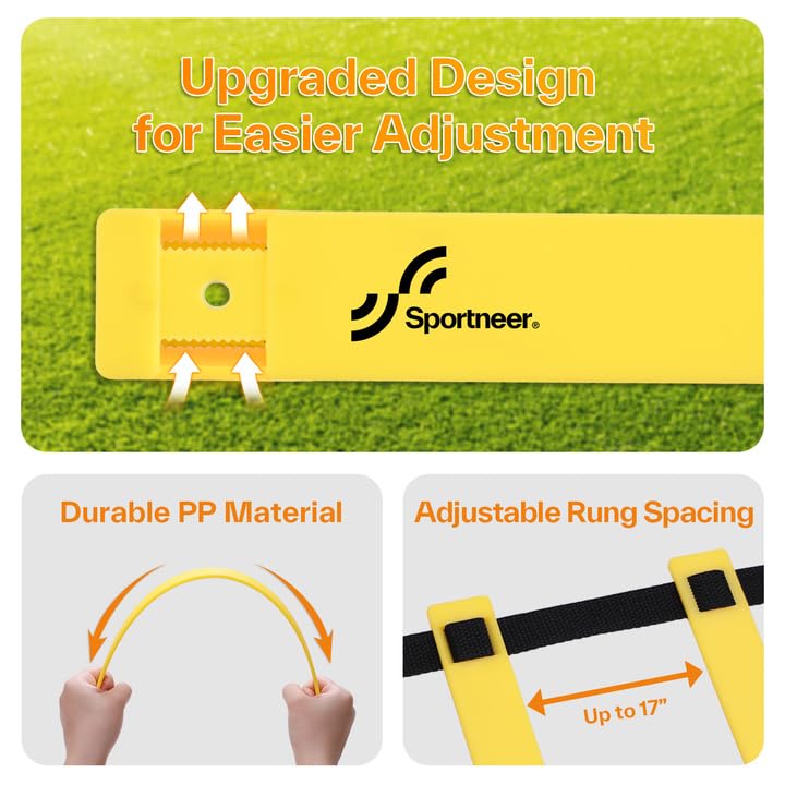 Sportneer Agility Ladder Speed Training Set - 12 Rungs 20ft Detachable Exercise Ladders in 2pcs (6 rungs each) with Ground Stakes for Soccer Football Footwork Training - Ladder with Carry Bag - Yellow