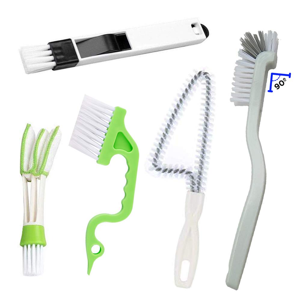 Window Track Cleaning Brush Kit - 5 Pack Multifunctional Handheld Crevice Brush for Blinds, Sliding Doors, Tile Grout, Bottles & Shutters