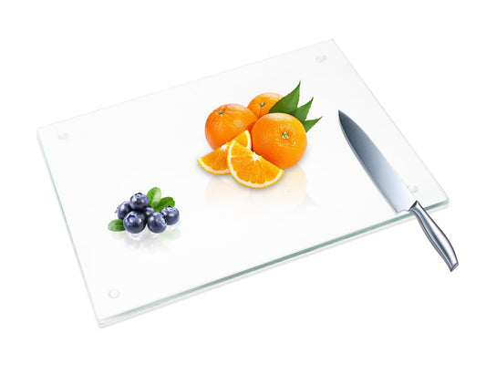 JAMBALAY Tempered Glass Cutting Board for Kitchen, 16"x12" Clear Glass Cutting Board with Rubber Non-Slip Feet, Heat and Scratch Resistant, Shatterproof, Dishwasher Safe,Transparent