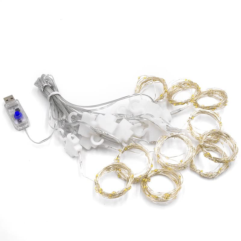 300 LED Curtain String Lights, Fairy String Lights with 8 Light Modes & Remote Controlled, 9.8x9.8ft Indoor Outdoor String Lights for Christmas, Weddings, Party, Bedroom, Wall, Window (Warm White)