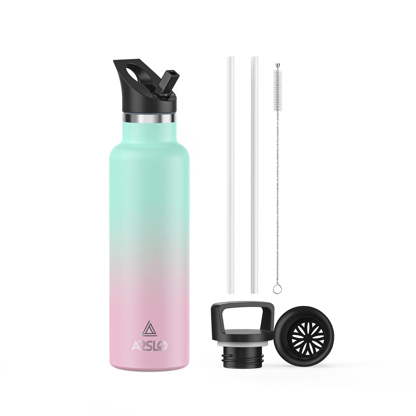Stainless Steel Double Wall Water Bottles, Vacuum Insulated Bottle With Straw Lid, Insulated Water Bottle Keeps Water Cold for 24 Hours, Hot for 12 Hours, Hiking, Sports