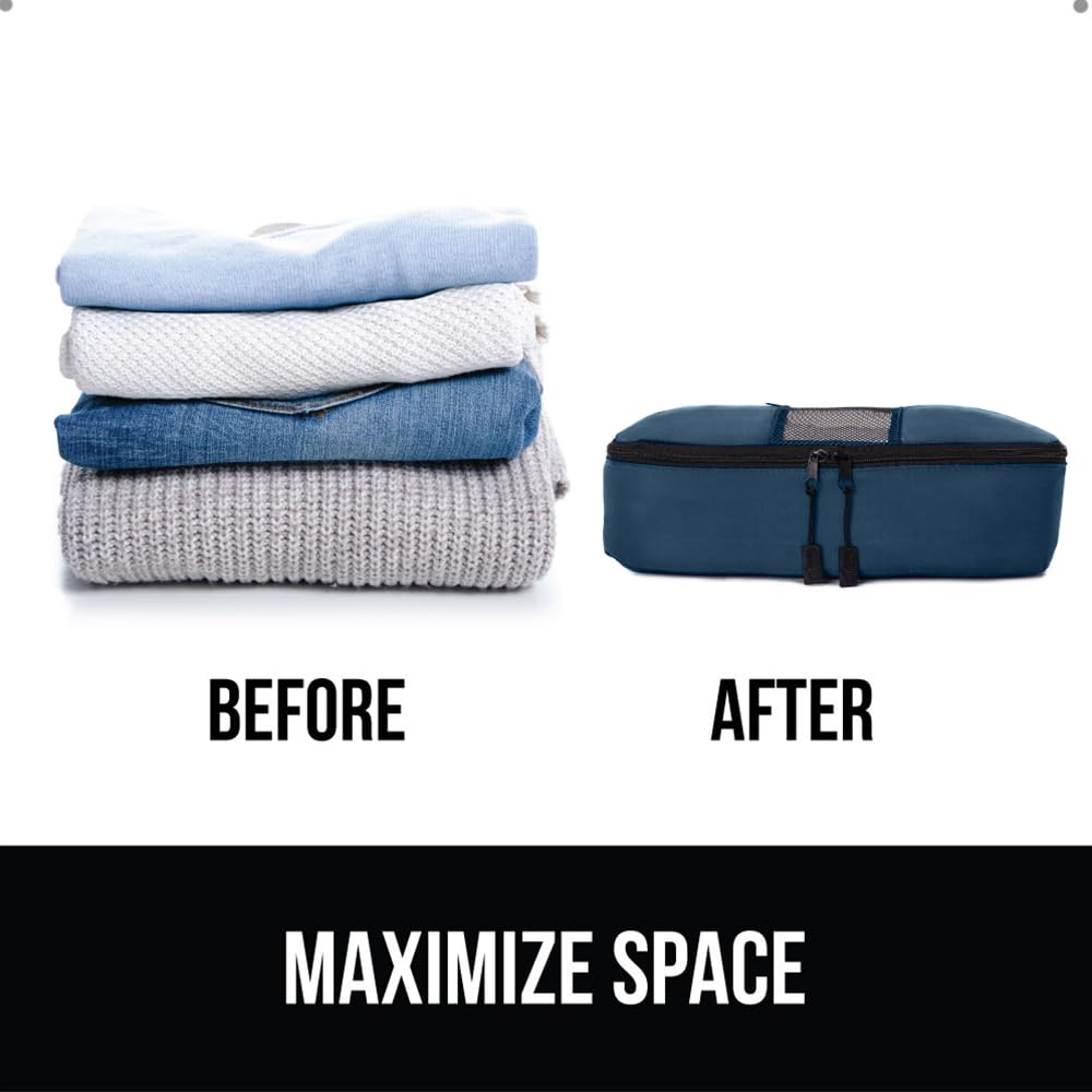 GORILLA GRIP 6 Set Packing Cubes, Travel Essentials for Suitcase, Mesh Organizer Bags for Clothes Toiletries Shoes and Laundry, Luggage and Carry On Airplane Accessories, Traveling Must Haves Navy