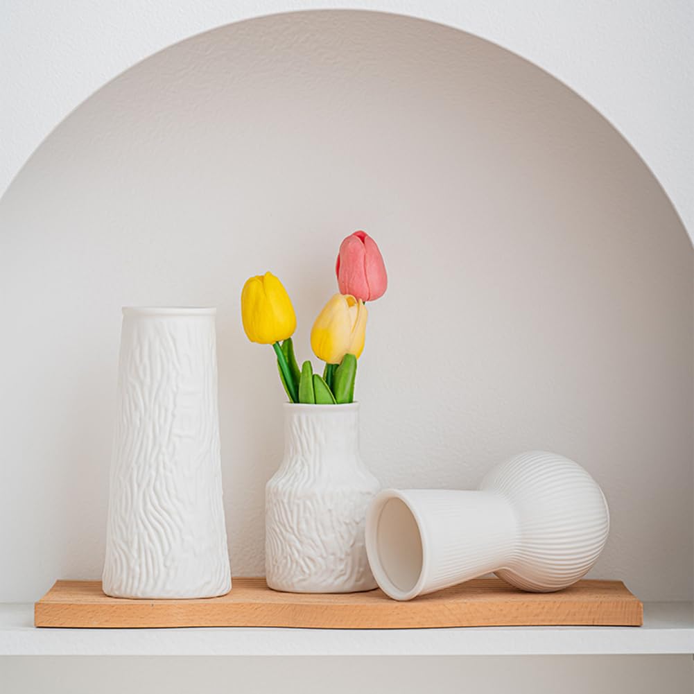 White Ceramic Vases Set of 3, Home Decorative Vase,Rustic Farmhouse Decor, for Your Kitchen, Bedroom, Office, Living Room, Bathroom, & Shelf Centerpiece Table Decorations (White)