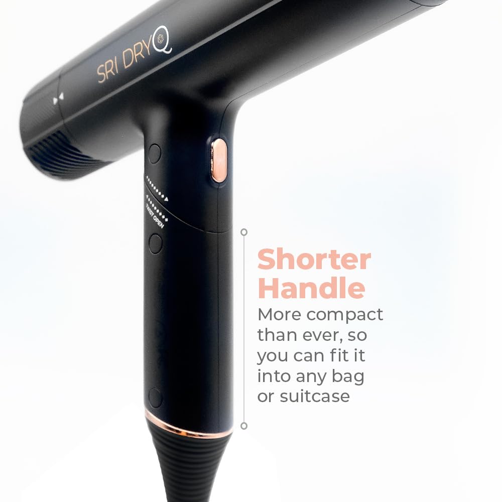 Skin Research Institute DryQ “Smart” Hair Dryer - Super Lightweight, Foldable - Powerful, Quiet Motor - Infrared and Ionic Technology - 3 Magnetic Attachments - Heat Control with Locking Switch