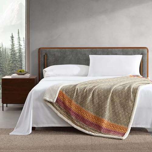 Eddie Bauer - Throw Blanket, Brushed Fleece Bedding with Sherpa Reverse, Soft & Cozy Home Decor for Bed or Couch (Fair Isle Khaki, 50" x 70")