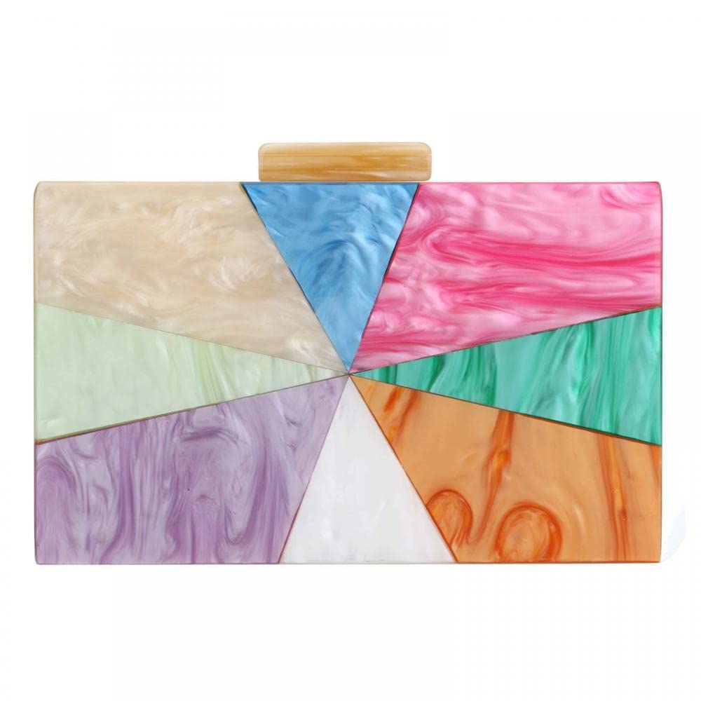 YYW Acrylic Clutch Purses for Women Formal Multicolor Marble Evening Bag Box Handbag (Champagne)