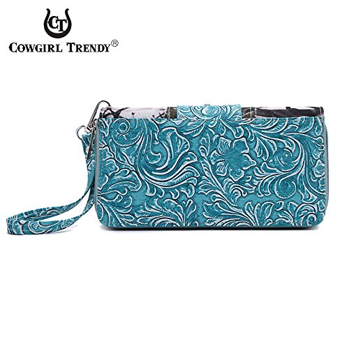 Western Style Camouflage Concealed Carry Purse Buckle Country Studs Women Handbag Shoulder Bag Wallet Set (Turquoise Set)