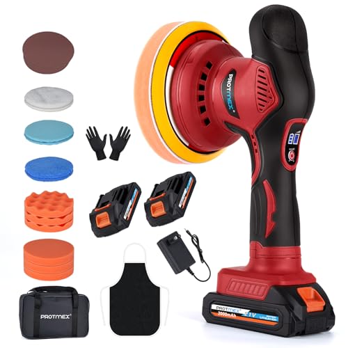 Cordless Car Buffer Polisher w/ 2x2000mAh 21V Batteries, 6 Inch Car Buffer Waxer Kit, Car Polishing Machine w/Extra 18 PCS Attachments & 6 Variable Speed, Car Buffer Polisher for Car Detailing