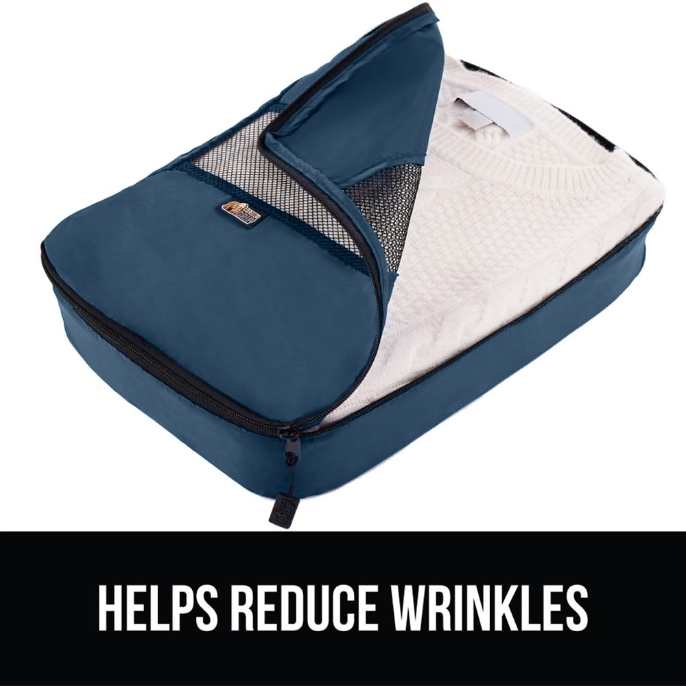 GORILLA GRIP 6 Set Packing Cubes, Travel Essentials for Suitcase, Mesh Organizer Bags for Clothes Toiletries Shoes and Laundry, Luggage and Carry On Airplane Accessories, Traveling Must Haves Navy