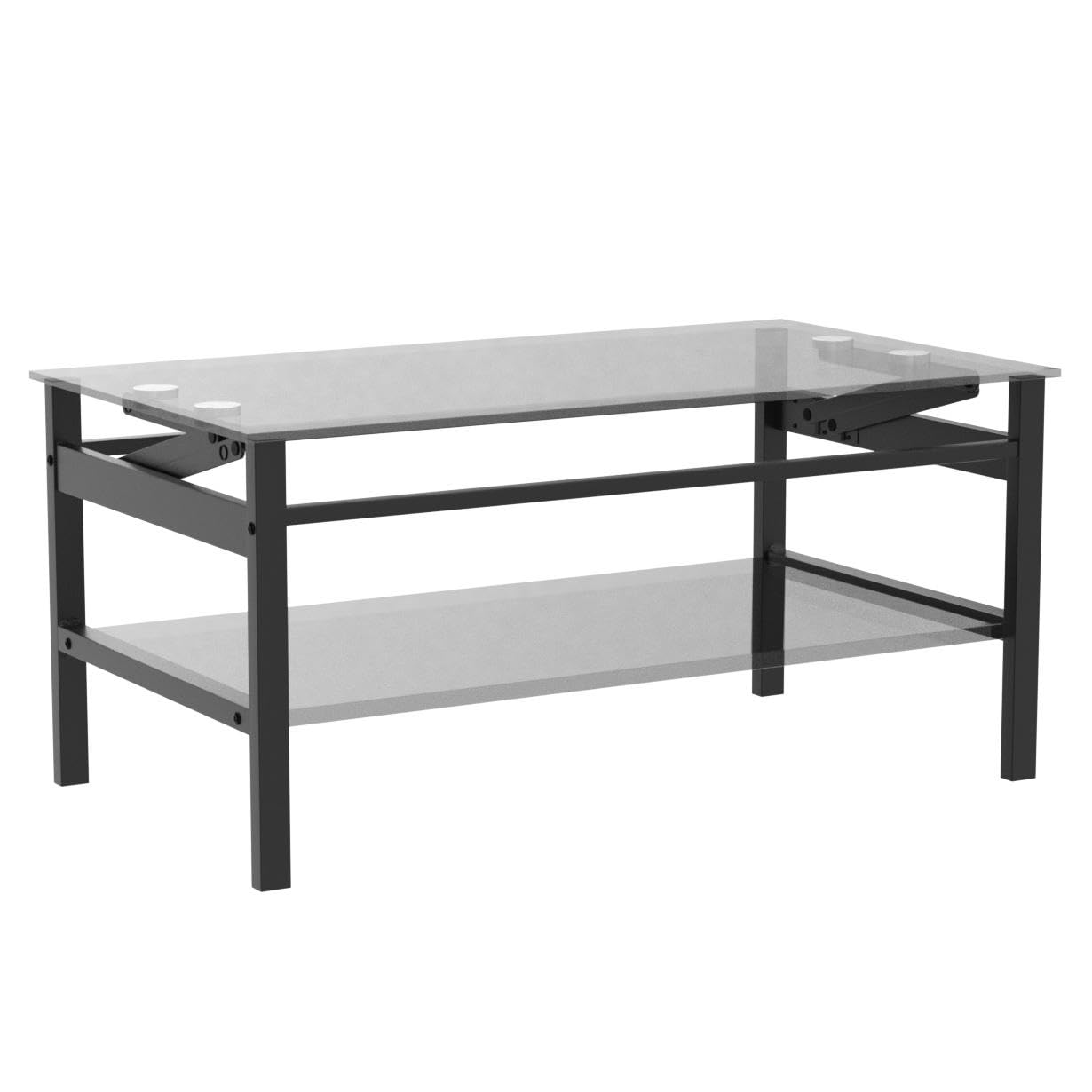 Meihua Lift Top Glass Coffee Table with Storage Compartment and Separated Open Shelves, Lift Tabletop for Living Room Home, Office, Black