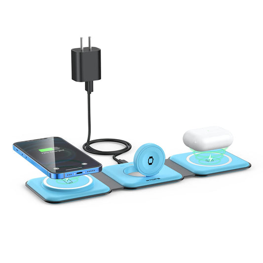 Wireless Charger 3 in 1,RTOPS Magnetic Travel Wireless Charging Station Multiple Devices,GaN 3 in 1 Charging Station,Compatible for iPhone16/15/14/13/Pro/Max,iWatch,AirPods4/3/2/Pro(Adapter Includes)