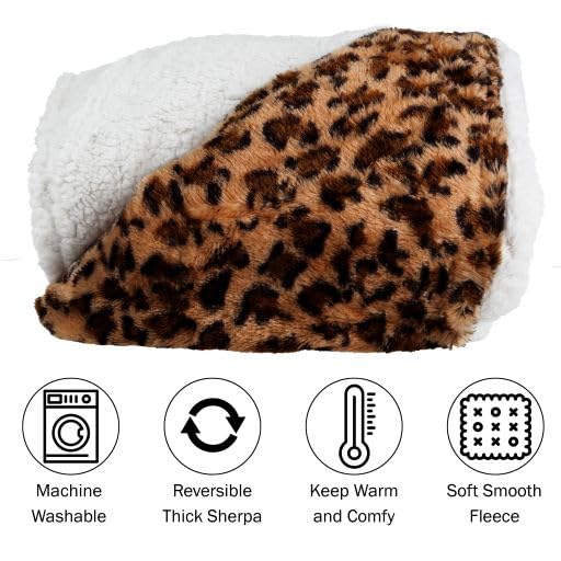 Sherpa Fleece Throw Blanket - 50x60-Inch Machine-Washable Reversible Throw - Fluffy Blankets for Couch, Chair, or Bed by Lavish Home (Leopard)