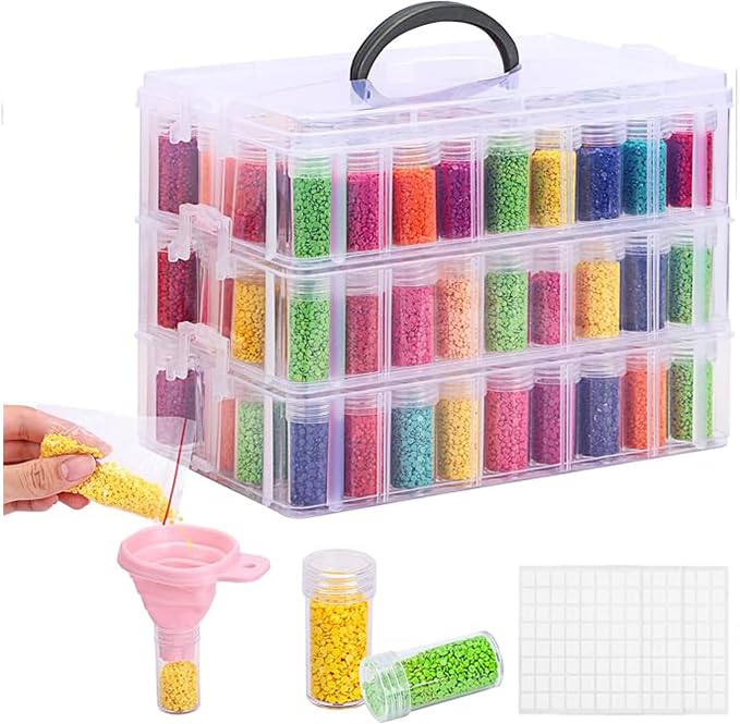 4-Tier Diamond Painting Storage Container, 200Slots Portable Bead Organizer Box, Stackable Crafts Organizers for DIY Diamond Art Craft Jewelry Bead Storage