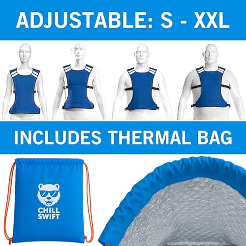 CHILLSWIFT Cooling Vest for Men & Women - Adjustable Lightweight Ice Vest, S-XXL, Includes 8 Ice Packs, Ideal for Motorcycle, MS, Mascots & Outdoor Stay Cool Activities