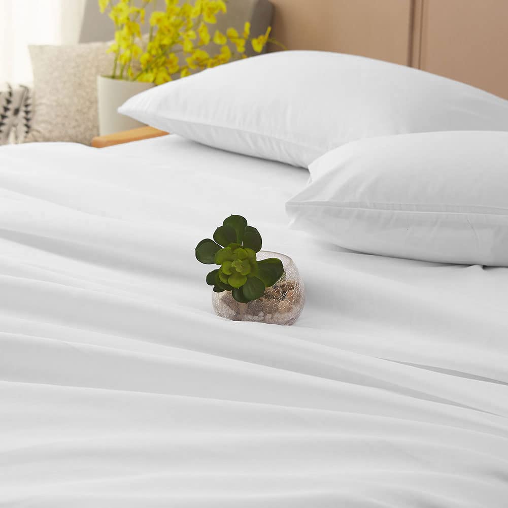 SONORO KATE Bed Sheet Set Super Soft Microfiber 1800 Thread Count Luxury Egyptian Sheets 16-Inch Deep Pocket Wrinkle and Hypoallergenic-4 Piece(Queen White)