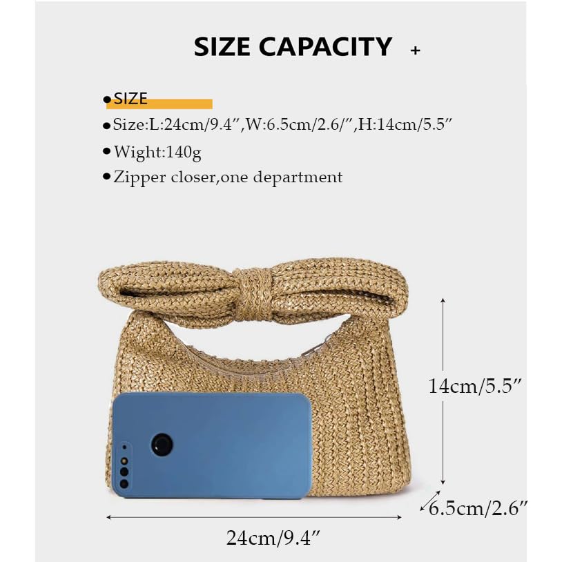 FantasyBear Small Straw Cluth for women,Trendy Cute Summer Woven With Bow Women Purse Handbag Wallet For Beach Vacation Party (Multicolour)