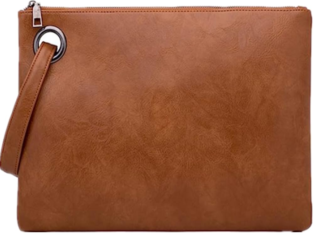 DIHKLCIO Evening Bags Purse Envelop Clutch Chain Shoulder Womens Wristlet Handbag Foldover Pouch Brown Large