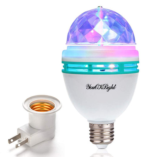 YouOKLight E26 Rotating RGB Disco Ball Light, LED Strobe Bulb Magic Ball Light, for Birthday Party Club Bar Karaoke Halloween Christmas