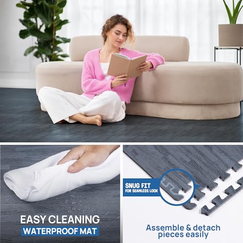 Yes4All EVA Interlocking Mats, Puzzle Floor Tiles, Foam Floor Padding with Border for Furniture, Home Space, Living Room, Garage 48 SQFT