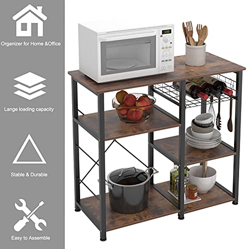 soges Bakery Rack, Kitchen Shelf, Standing Shelf, Baker, Shelf, Microwave Holder, Multifunctional Kitchen Storage Rack with 3 Shelves, Retro