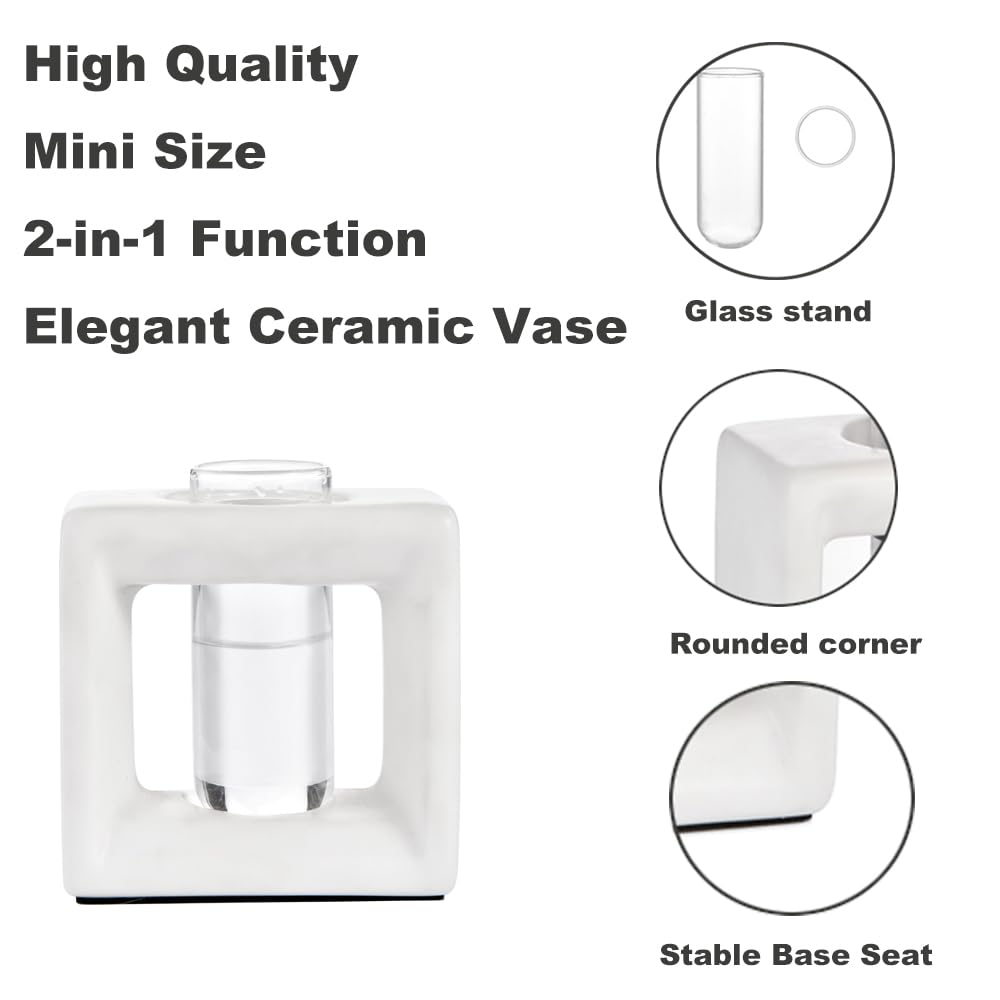 ORGJ Ceramic Propagation Station - 2-in-1 Water Propagation Vase & Aroma Diffuser for Plants, Geometric Propagation Tubes with Plant Rooting Containers, Modern White Decor
