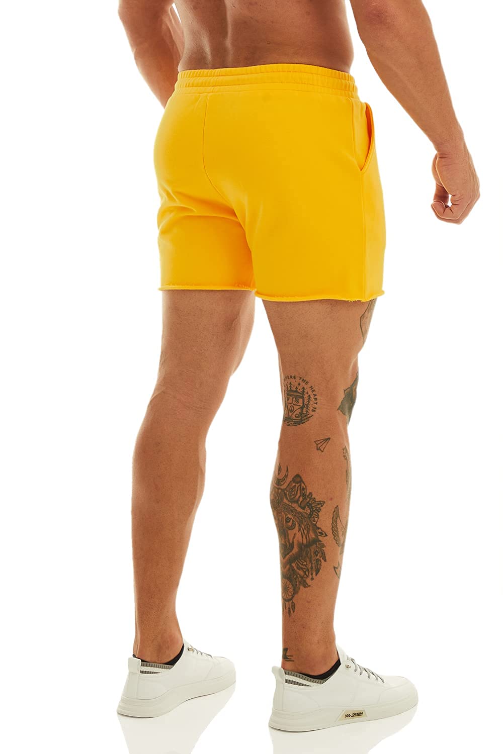 Ouber Men's Workout Squatting Shorts Slim Fit Gym Weightlifting Bodybuilding Yellow,L