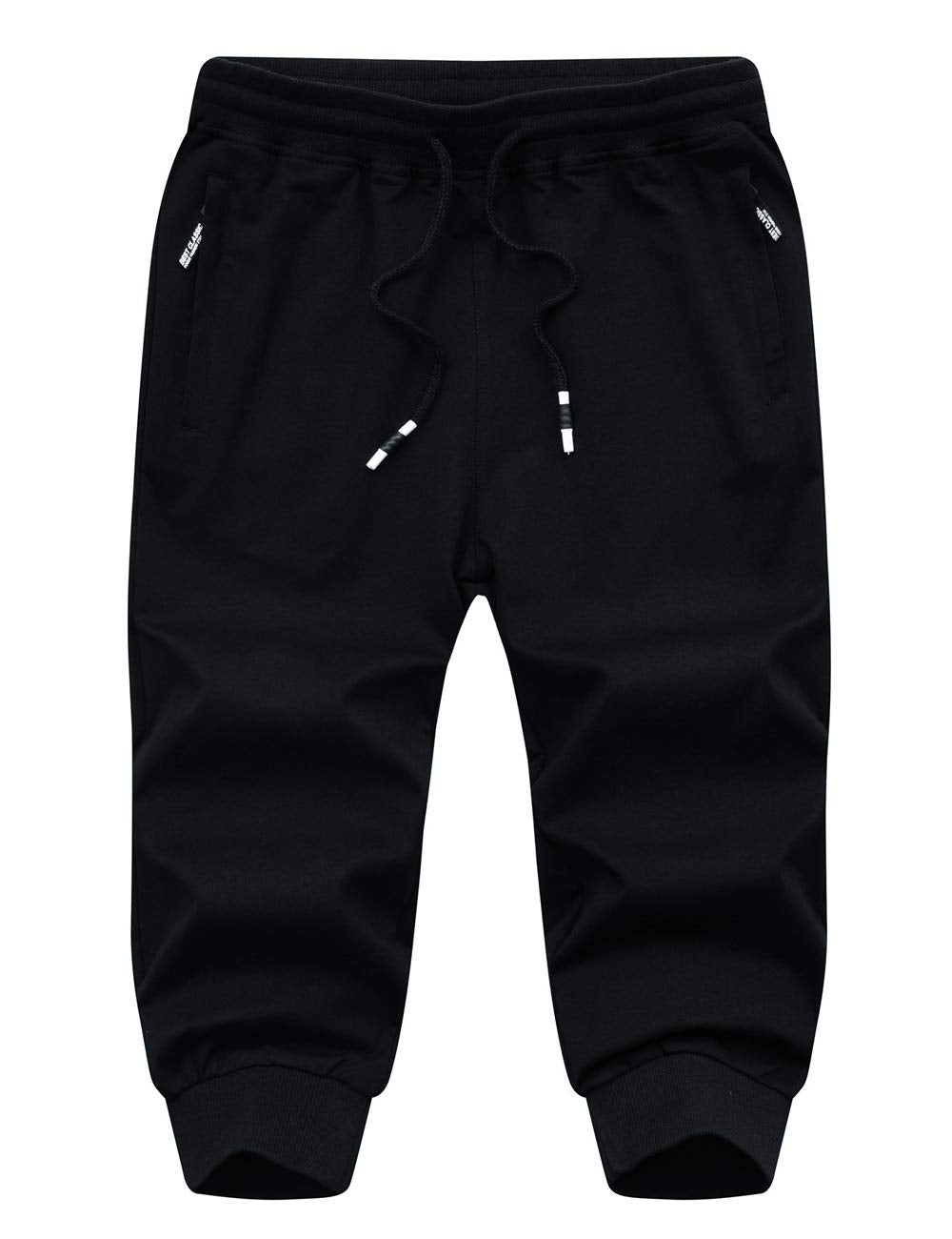 EKLENTSON Men's 3/4 Jogger Pants Gym Shorts Zipper Pocket Sport Fitness Sweatpants Running Shorts for Men Black 38