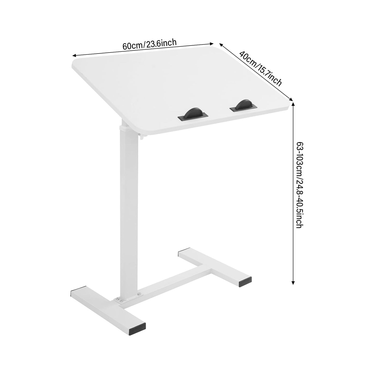 Adjustable Overbed Side Table with Wheels, C Shaped Laptop Desk, Mobile Standing Computer Tray Tables, Rolling 180°Swivel Top Flip Laptop Stand Table for Sofa and Bed, Home Office Use (White)