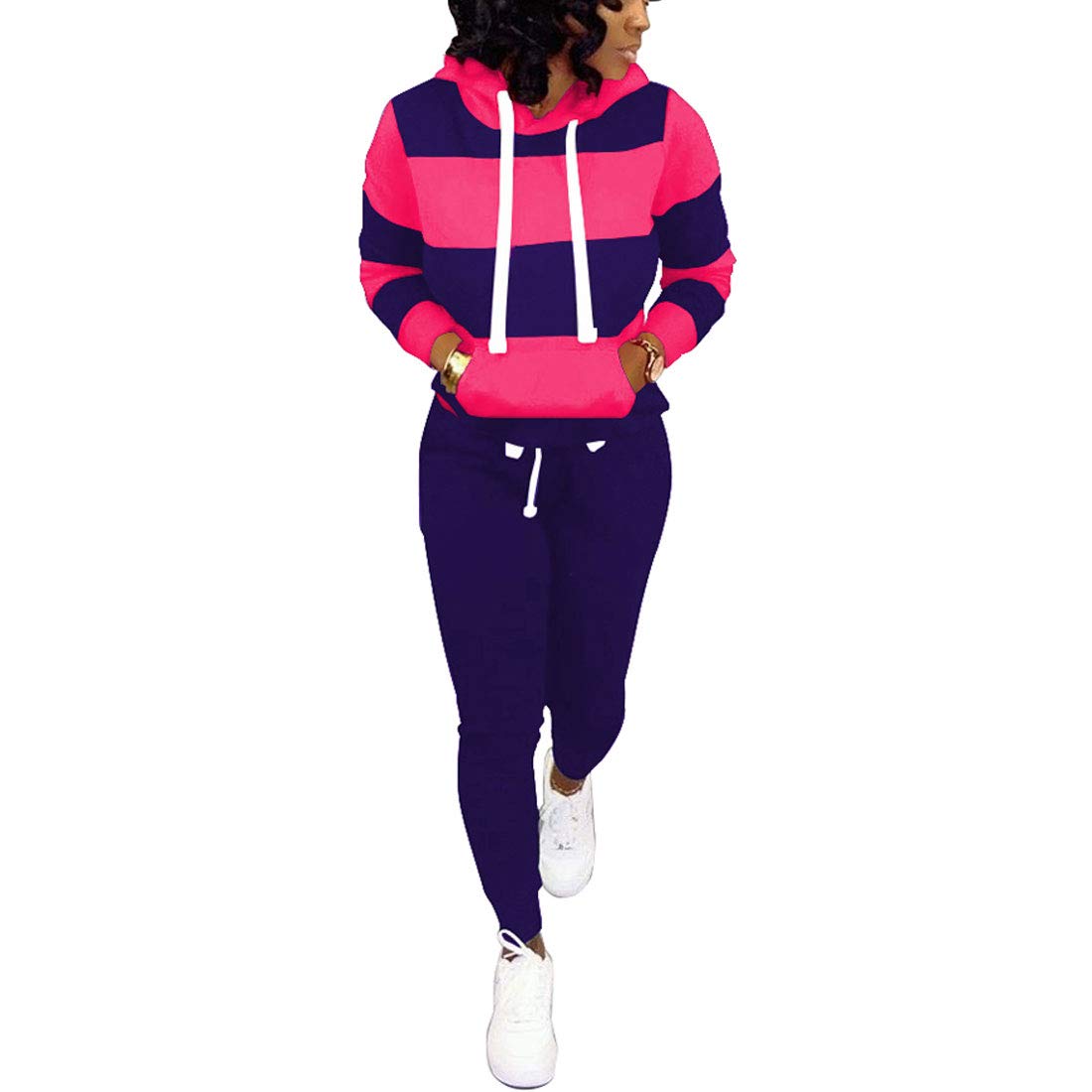 Nimsruc Women's Two Piece Outfits Jogging Suits Long Sleeve Workout Pants Sets Casual Tracksuit Rose Red XL