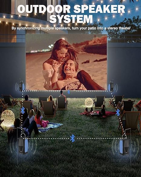 INGA Outdoor Speaker, Bluetooth Wireless Speaker with Lights, Sync up to 100 Speakers, IPX5 Waterproof, 25W, 2 Packs, Portable for Outdoors/Patio/Porch/Pool