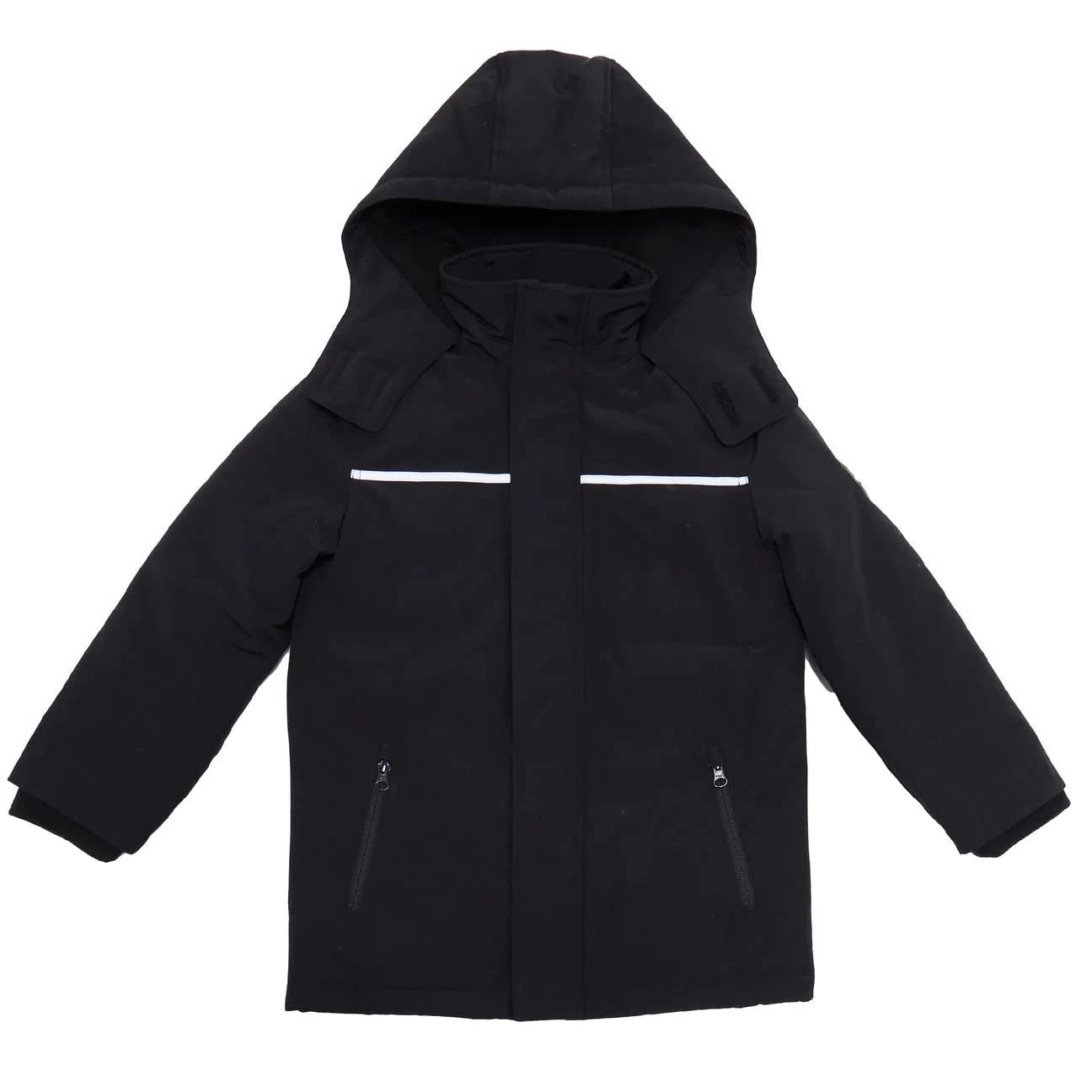 Andy & Evan Boys' Reflective Hooded Parka with Removable Hood, Winter Coat Jacket For Kids, Black, L (9/10)