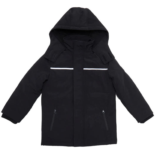 Andy & Evan Boys' Reflective Hooded Parka with Removable Hood, Winter Coat Jacket For Kids, Black, L (9/10)