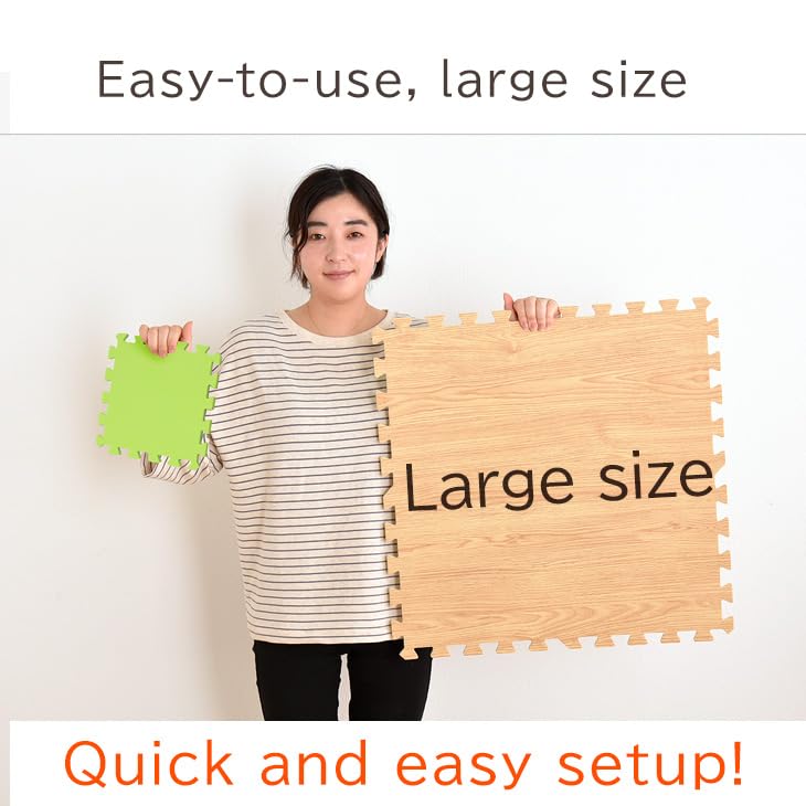 TANSU NO GEN 3/8 Inch Thick Printed Foam Tiles, Wood Grain Interlocking Foam Floor Mats, Anti-Fatigue Flooring, 32 Tiles, Off White, – Produced by Japan. 18710013(97851)