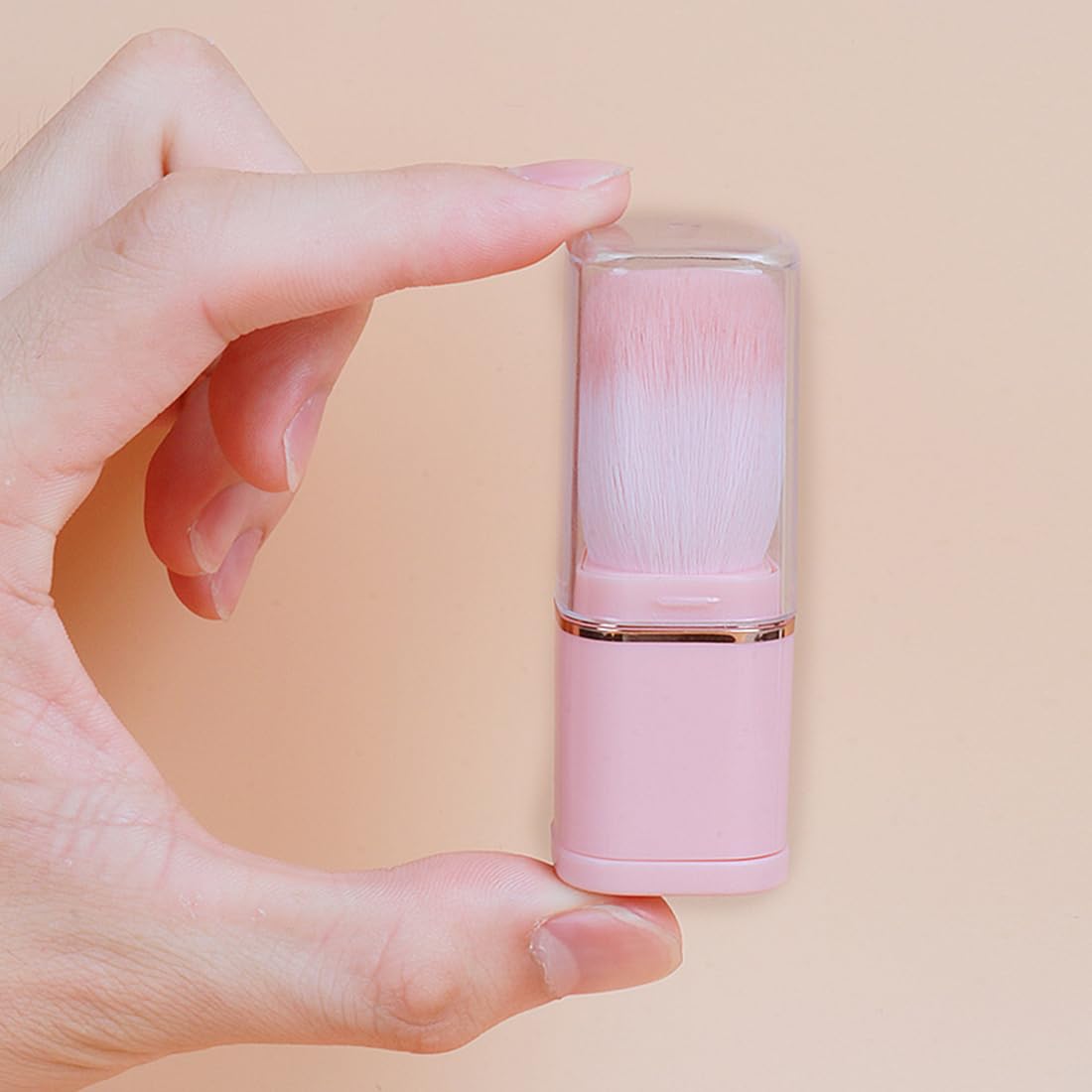 Reazana Retractable Kabuki Brushes 2pcs Powder Foundation Brush Contour Blush Bronzer Face Blender Brush Liquid Cream Mineral Buffing Blending Makeup Brushes Thick Dense Soft Synthetic Fibers (Pink)